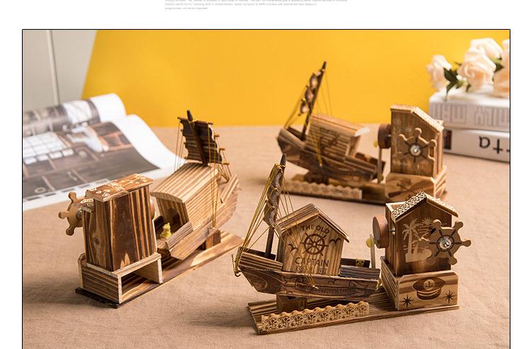 p0322 音乐帆船创意可爱帆船发条式音乐盒 时尚木质工艺品摆件